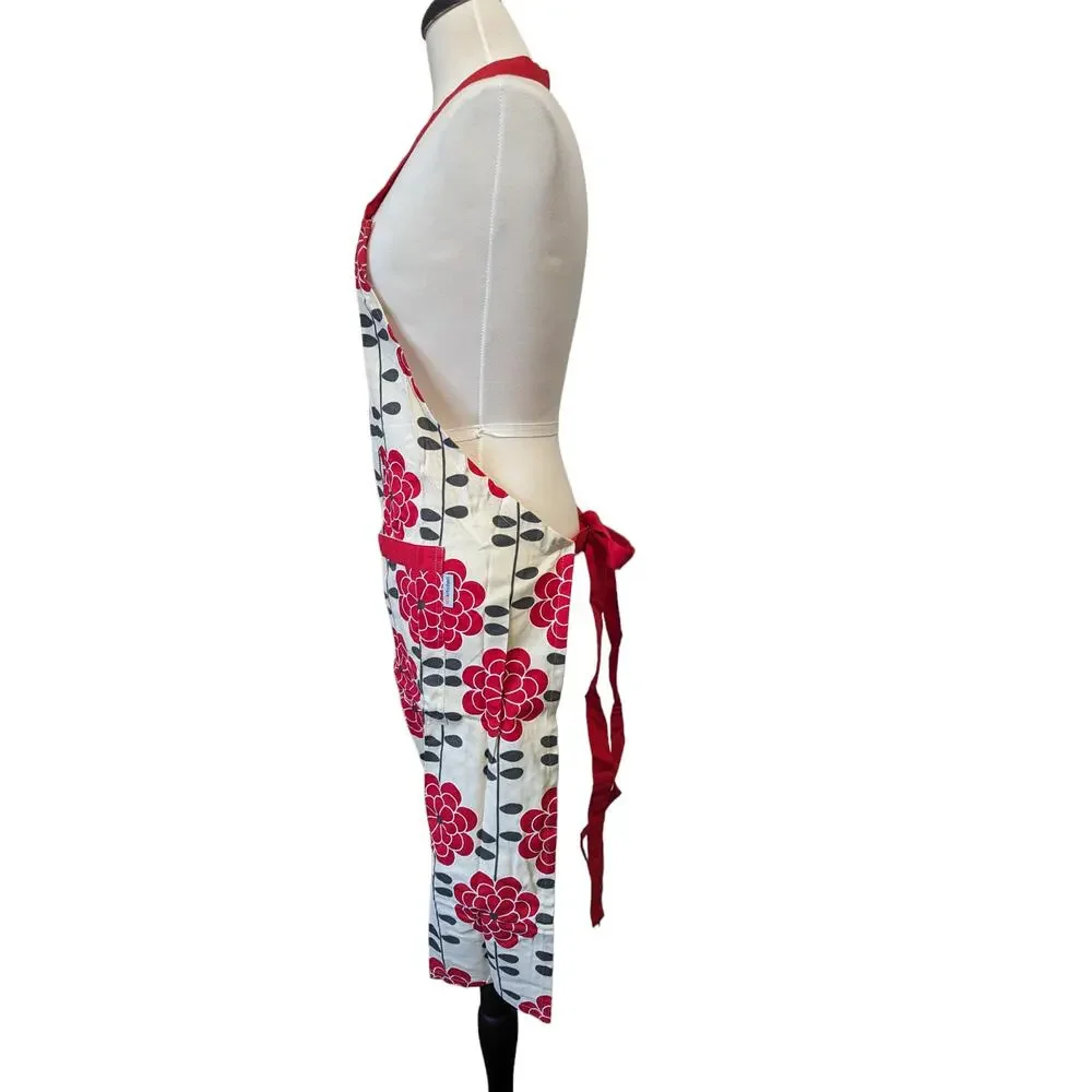 NWT Floral Apron With Large Chef Pockets Adjustable Neck Ring Extra Long Ties